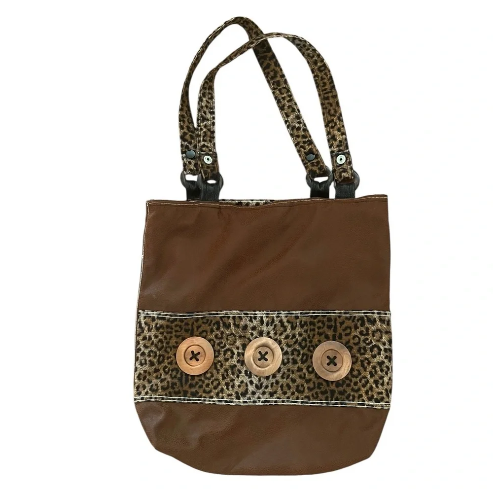 Trendy Reversible Leopard Print & Brown Statement Tote Bag